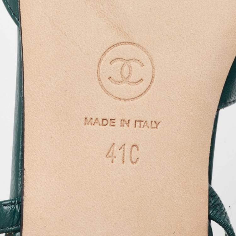 Pre Owned Chanel Green/Black Leather and Fabric Cap Toe CC D'osray Slingback Flats Size 41