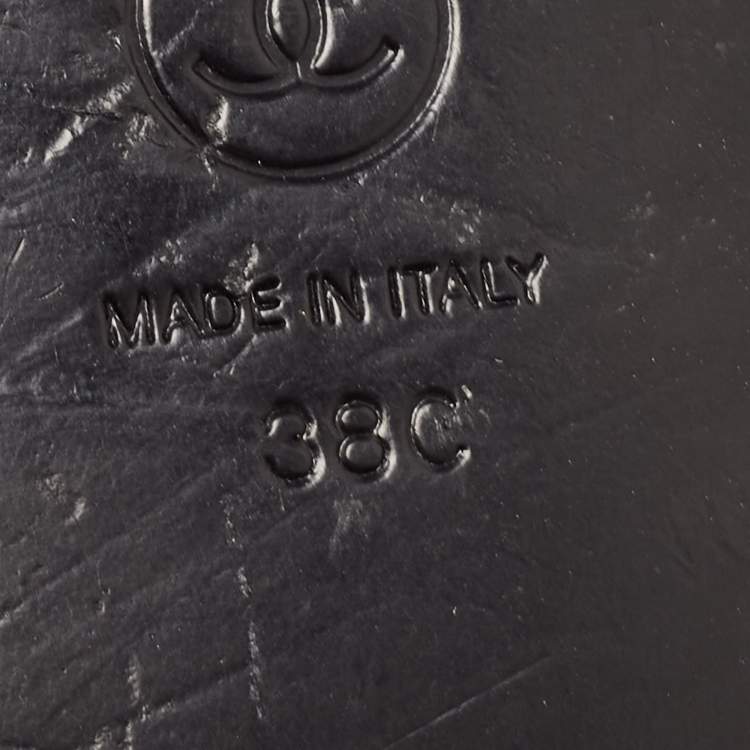 Pre Owned Chanel Black Leather CC Camelia Flat Slides Size 38