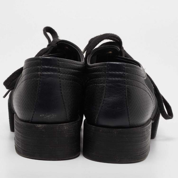 Pre Owned Chanel Black Leather And Mesh Platform Low Top Sneakers Size 37.5