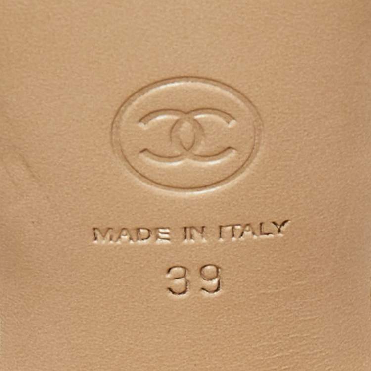 Pre Owned Chanel Gold Tweed Interlocking CC Logo Slide Sandals Size 39