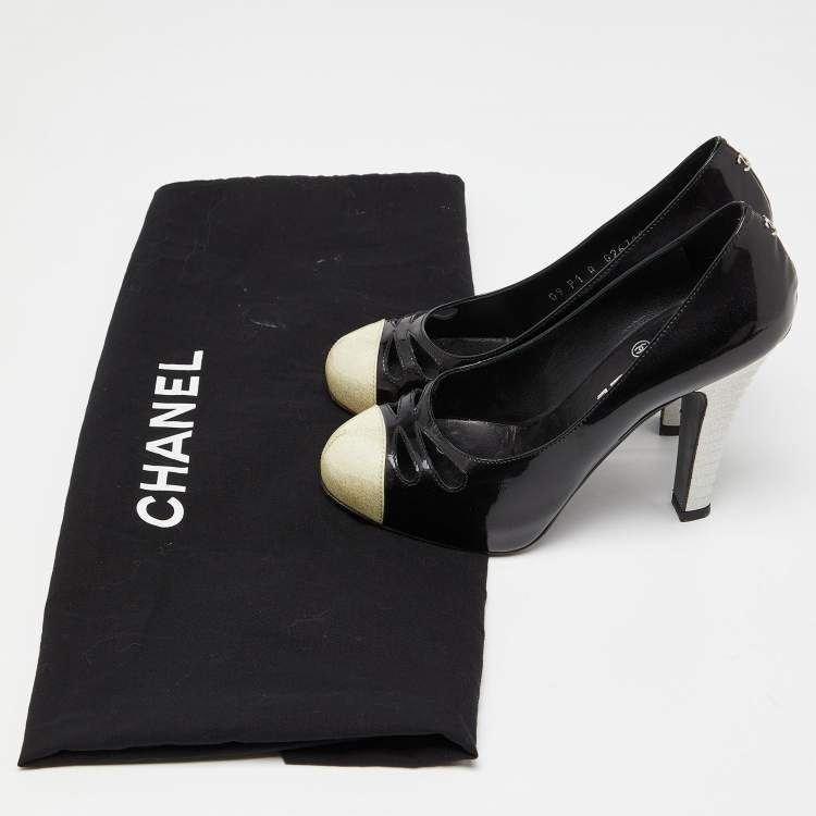 Pre Owned Chanel Tri Color Patent Leather Platform Pumps Size 36