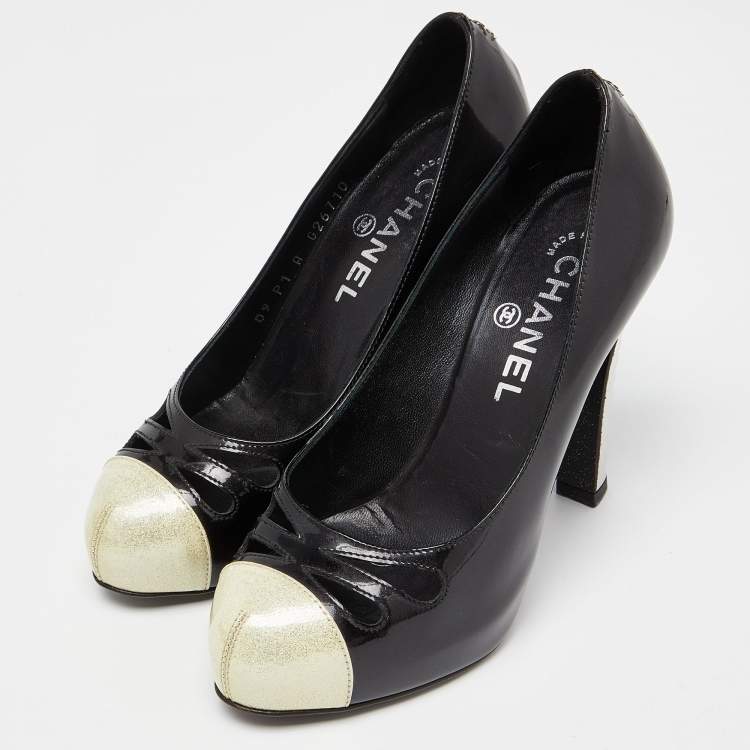 Pre Owned Chanel Tri Color Patent Leather Platform Pumps Size 36