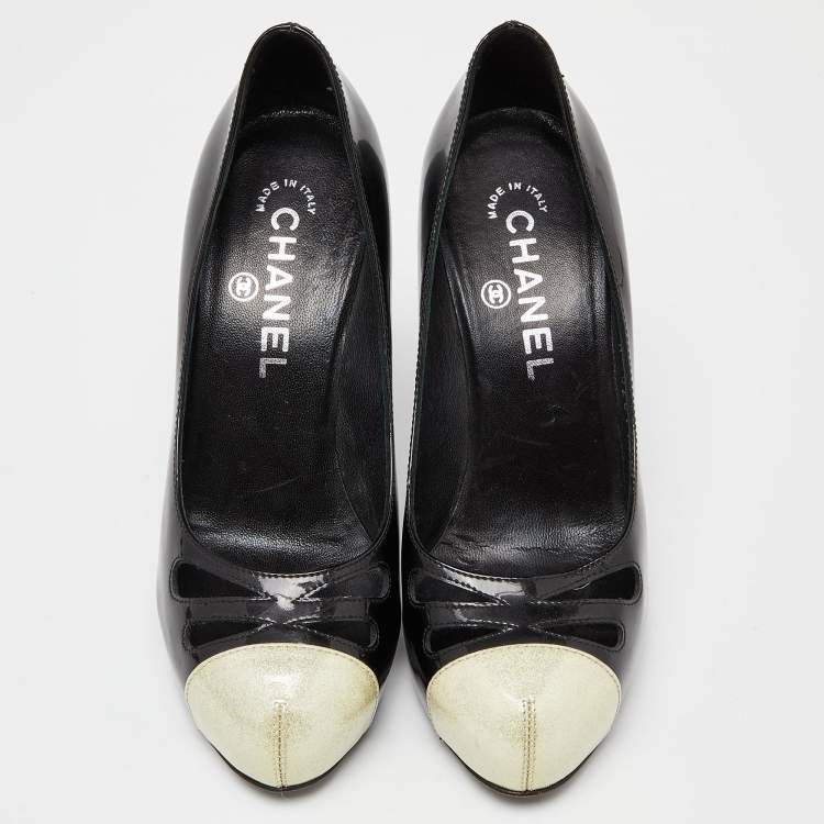 Pre Owned Chanel Tri Color Patent Leather Platform Pumps Size 36