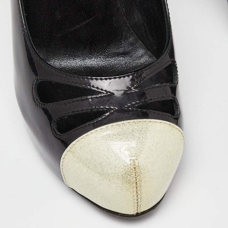 Pre Owned Chanel Tri Color Patent Leather Platform Pumps Size 36