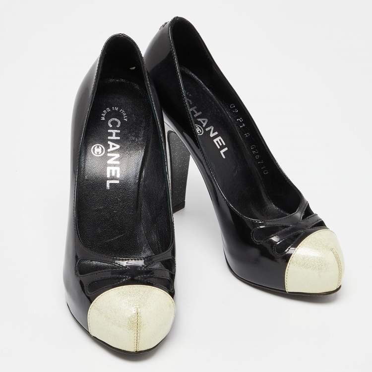 Pre Owned Chanel Tri Color Patent Leather Platform Pumps Size 36