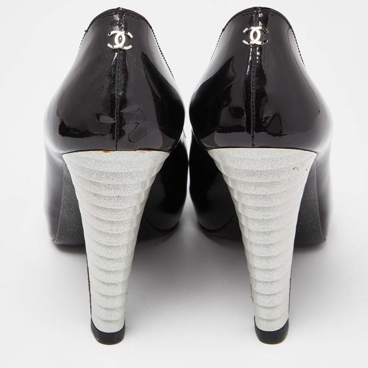 Pre Owned Chanel Tri Color Patent Leather Platform Pumps Size 36