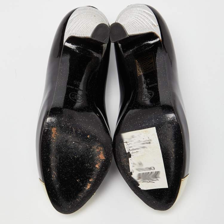 Pre Owned Chanel Tri Color Patent Leather Platform Pumps Size 36