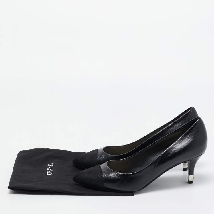 مملوكة مسبقًا Chanel Black Leather and Suede Cap Toe Pumps Size 39