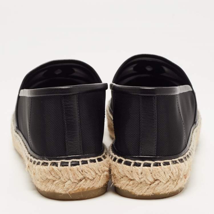 Pre Owned Chanel Black Mesh and Leather CC Espadrille Flats Size 39