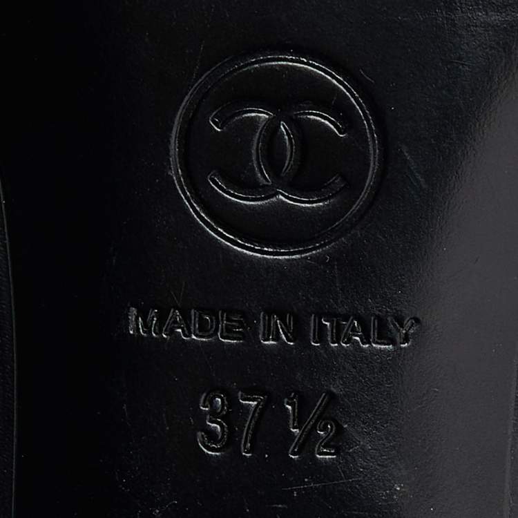 Pre Owned Chanel Black Leather Fringe Double Zip CC Boots Size 37.5