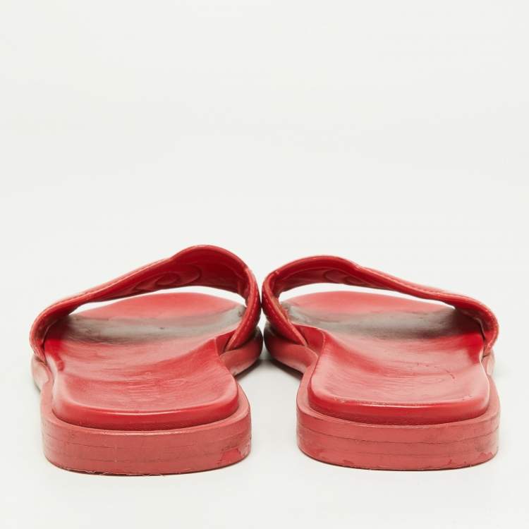 Pre Owned Chanel Red Patent Leather CC Flats Slide Size 38.5