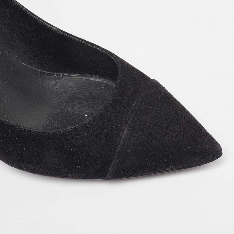 Pre Owned Chanel Black Suede Cap Toe Pointed Pumps Size 37.5