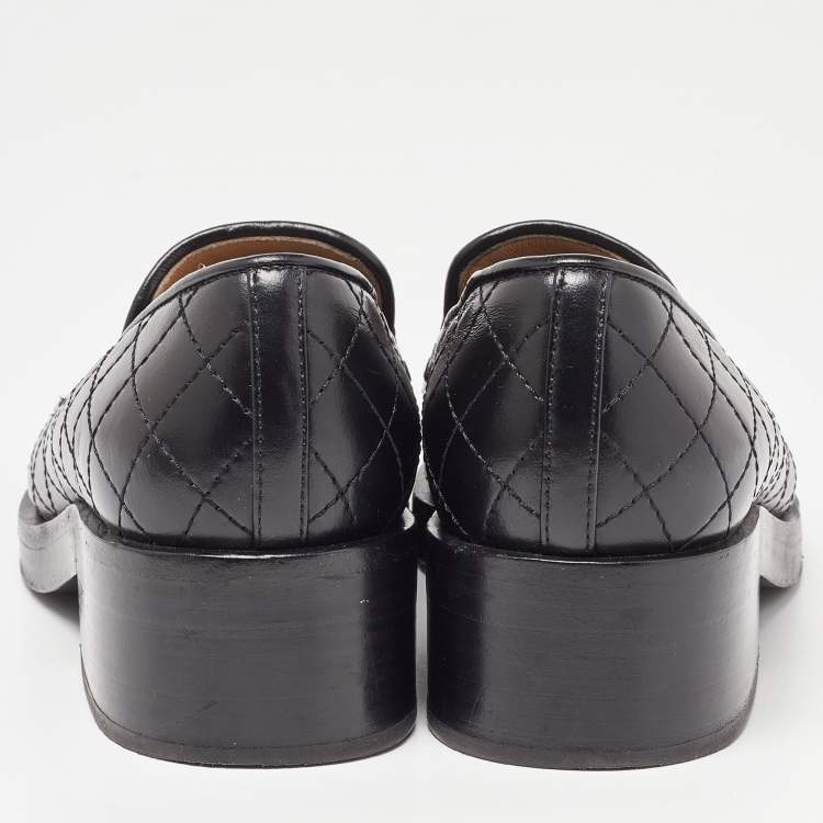 Pre Owned Chanel Black Quilted Leather CC Logo Slip On Loafers Size 36.5