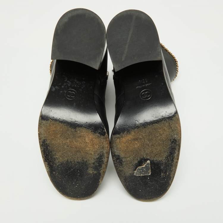 Pre Owned Chanel Black Leather Chain Detail Ankle Boots Size 36.5