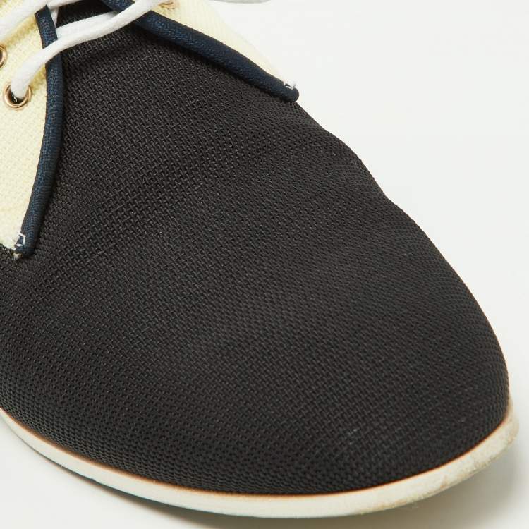 Pre Owned Chanel Black/Cream Fabric CC Lace Up Derby Size 35.5