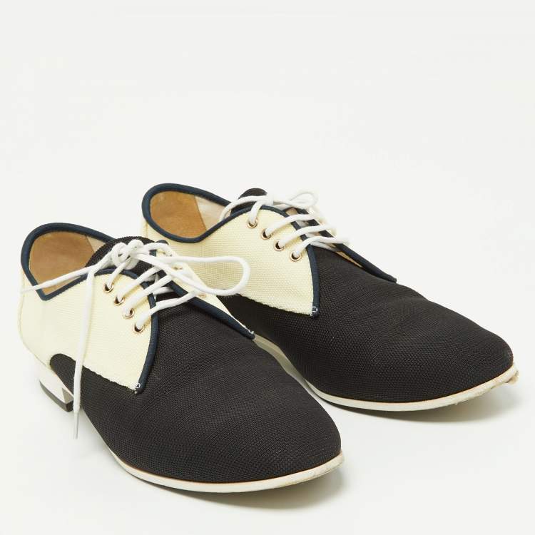 Pre Owned Chanel Black/Cream Fabric CC Lace Up Derby Size 35.5