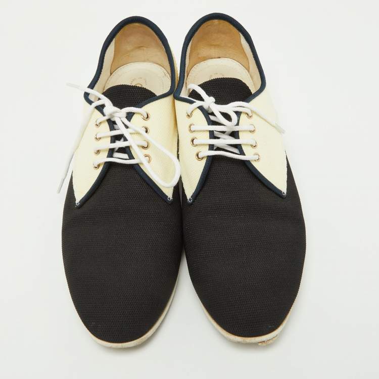 Pre Owned Chanel Black/Cream Fabric CC Lace Up Derby Size 35.5