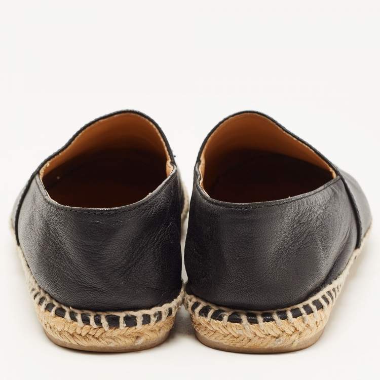 Pre Owned Chanel Black Leather CC Espadrille Flats Size 37