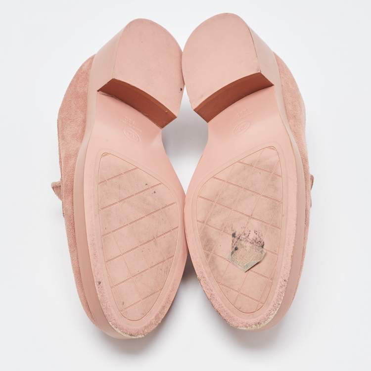 Pre Owned Chanel Pink Suede CC Loafers Size 38
