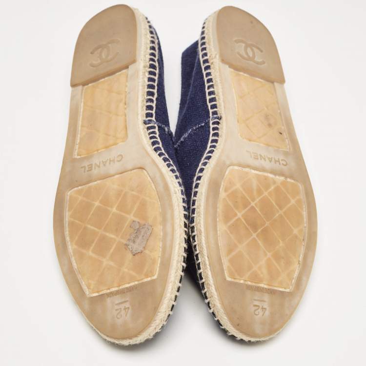 Pre Owned Chanel Blue/Black Denim CC Espadrille Flats Size 42
