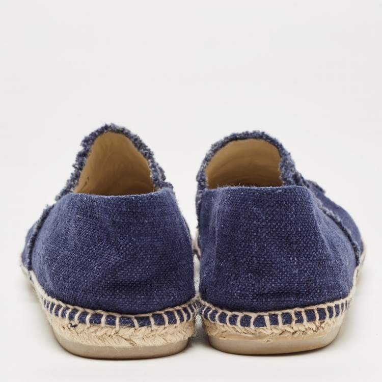 Pre Owned Chanel Blue/Black Denim CC Espadrille Flats Size 42