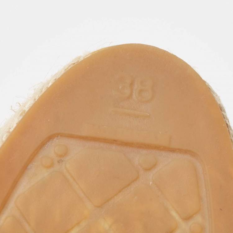 Pre Owned Chanel Blue/Black Leather and Canvas CC Cap Toe Espadrille Flats Size 38