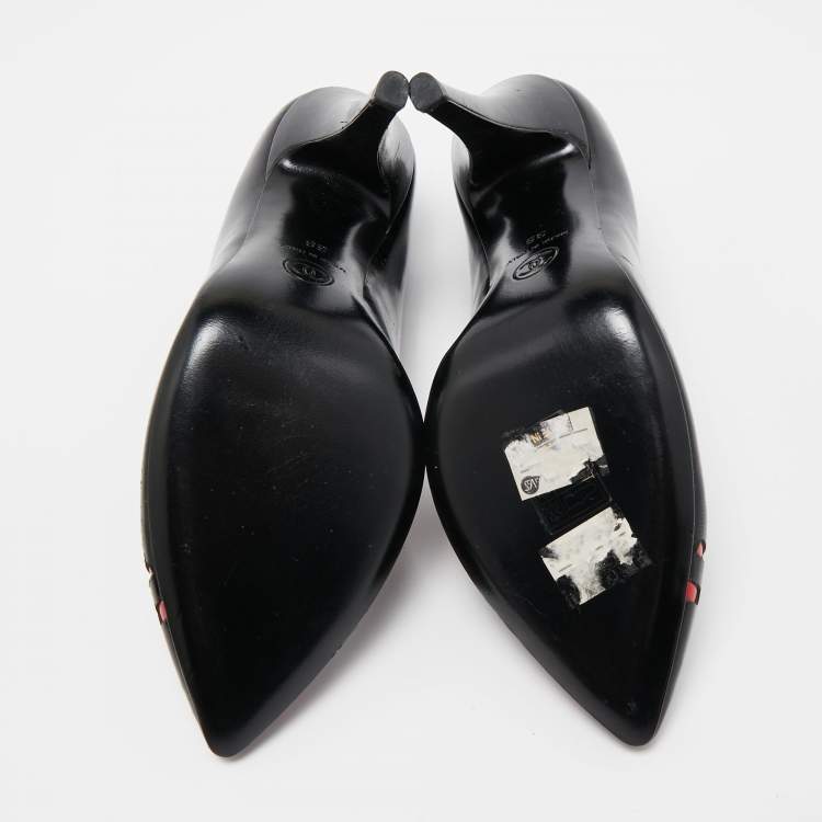 Pre Owned Chanel Black/Red Patent Pointed Toe Pumps Size 38