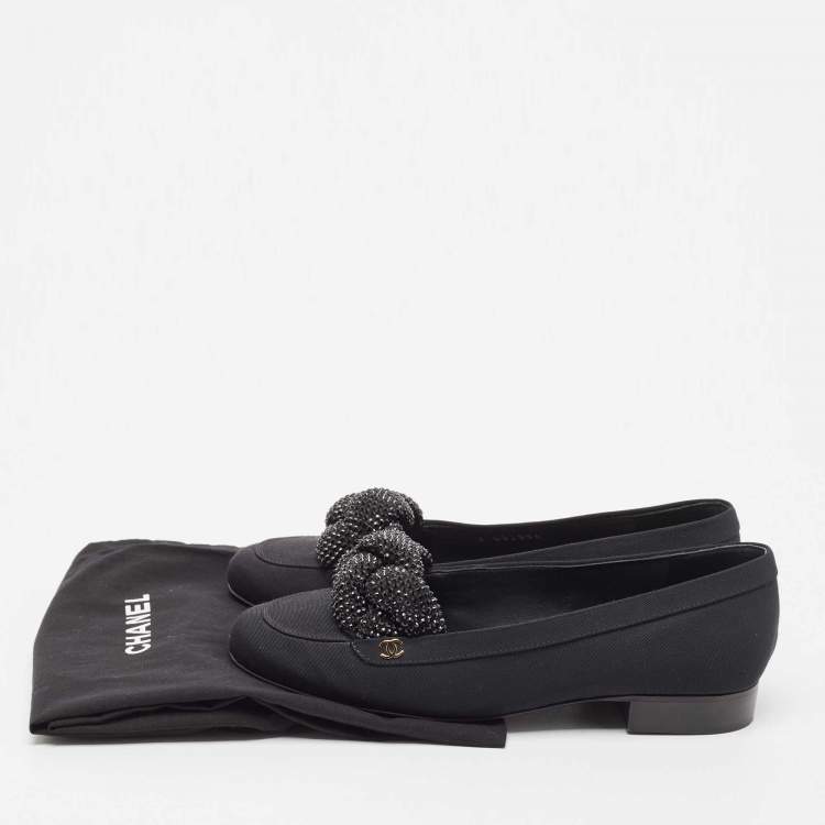 Pre Owned Chanel Black Fabric CC Crystal Embellished Loafers Size 37