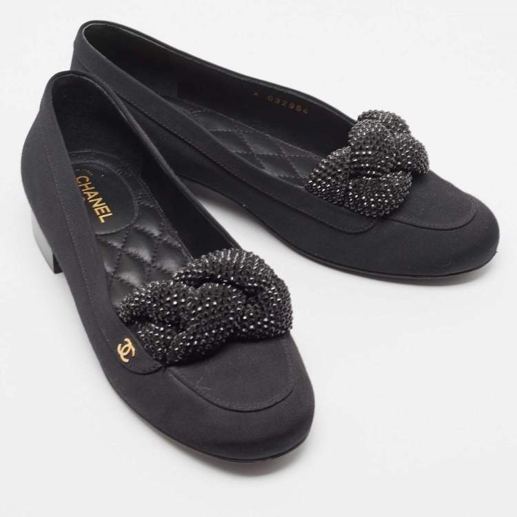 Pre Owned Chanel Black Fabric CC Crystal Embellished Loafers Size 37