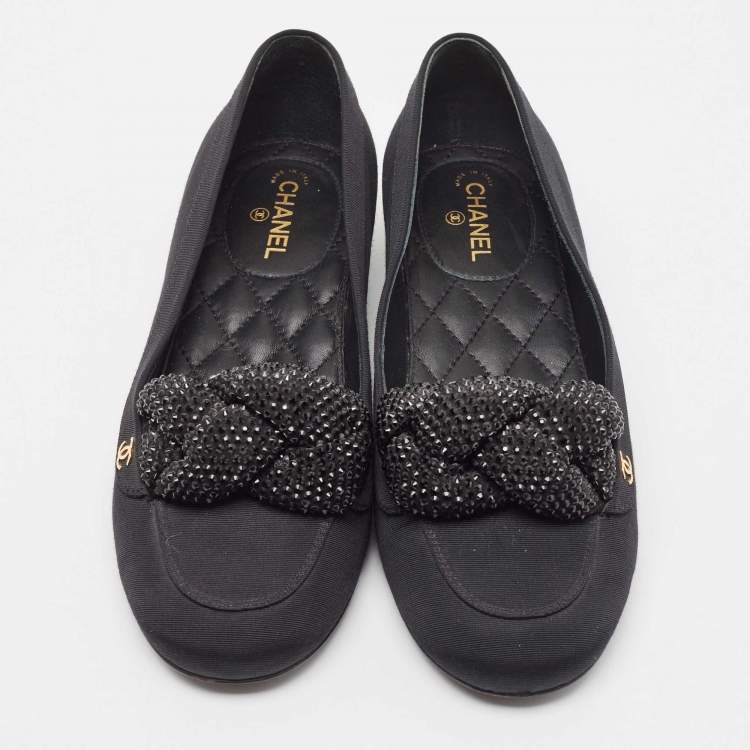 Pre Owned Chanel Black Fabric CC Crystal Embellished Loafers Size 37
