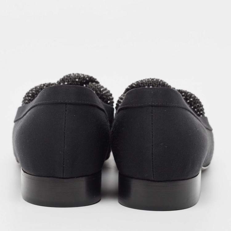 Pre Owned Chanel Black Fabric CC Crystal Embellished Loafers Size 37