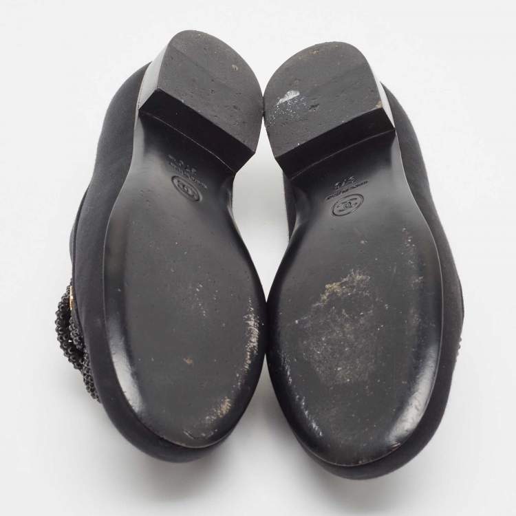 Pre Owned Chanel Black Fabric CC Crystal Embellished Loafers Size 37