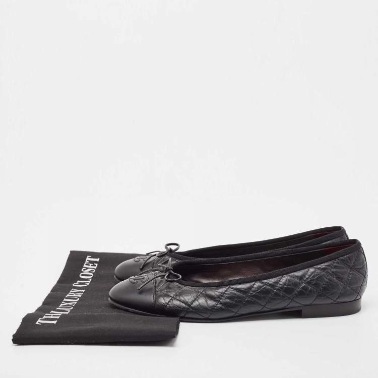 Pre Owned Chanel Black Leather CC Ballet Flats Size 39