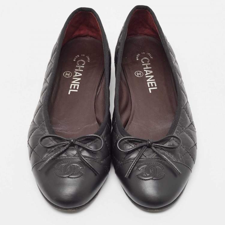 Pre Owned Chanel Black Leather CC Ballet Flats Size 39