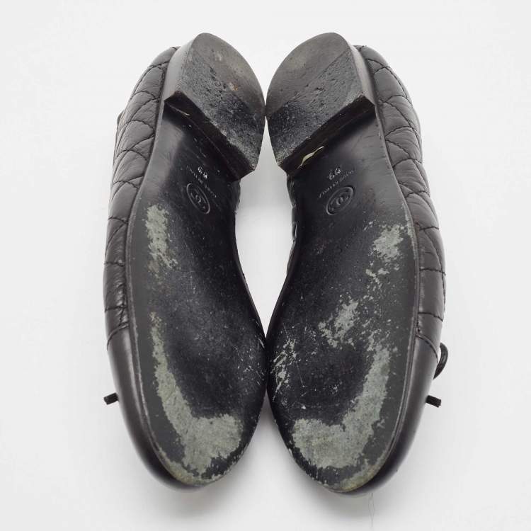 Pre Owned Chanel Black Leather CC Ballet Flats Size 39