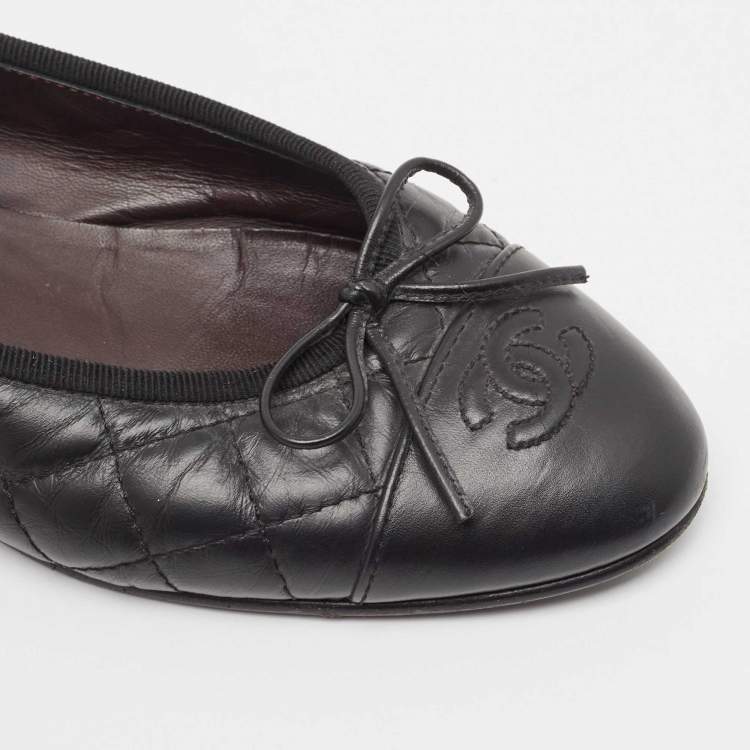 Pre Owned Chanel Black Leather CC Ballet Flats Size 39