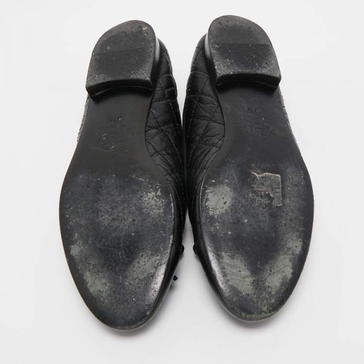 Pre Owned Chanel Black Leather CC Ballet Flats Size 37.5
