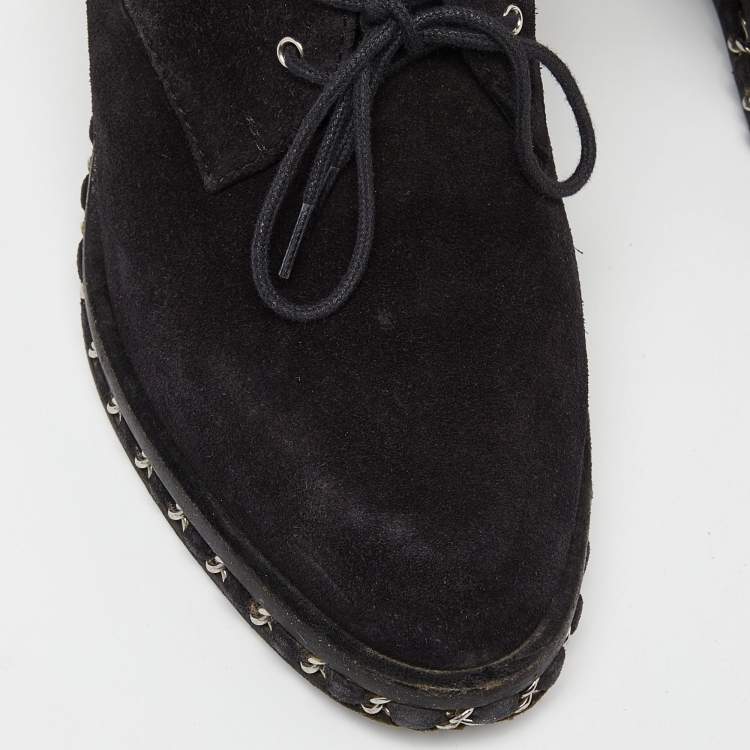 Pre Owned Chanel Black Suede Chain Detail Derby Size 37