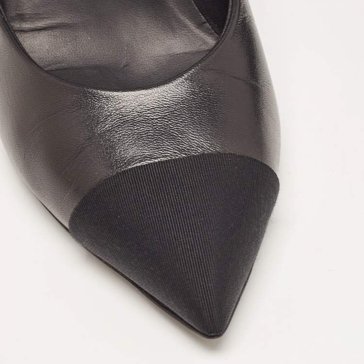 Pre Owned Chanel Black Leather and Canvas CC Pointed Toe Pumps Size 36