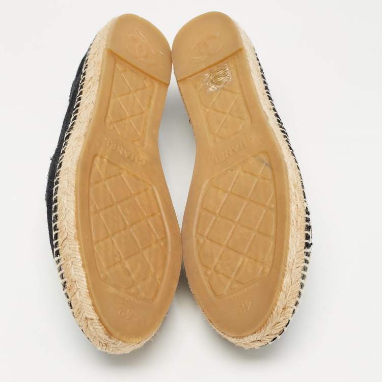 Pre Owned Chanel Black Lurex Fabric and Patent CC Espadrille Flats Size 42