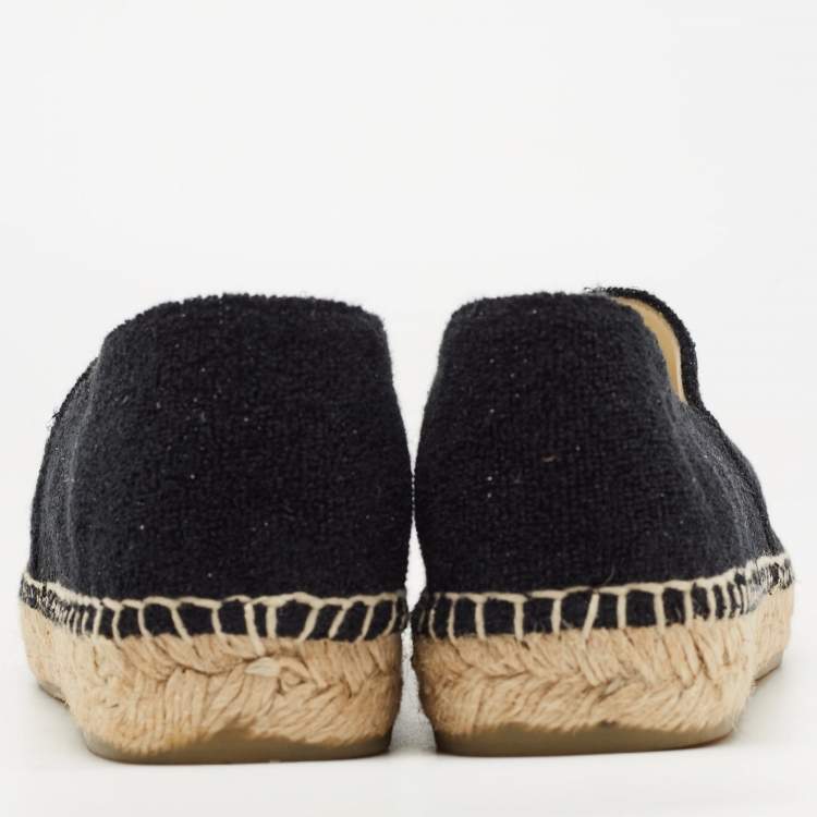 Pre Owned Chanel Black Lurex Fabric and Patent CC Espadrille Flats Size 42
