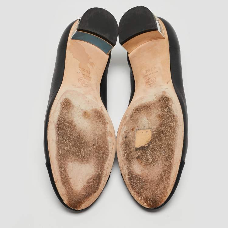 Pre Owned Chanel Black Leather and Canvas CC Cap Toe Pumps Size 40.5