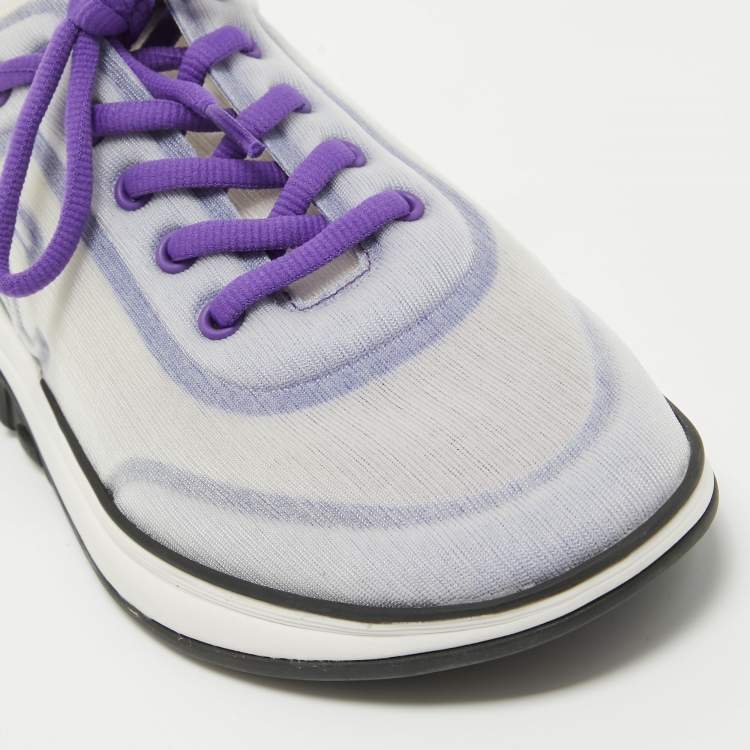 Pre Owned Chanel Purple/White Mesh Interlocking CC Logo Sneakers Size 40.5