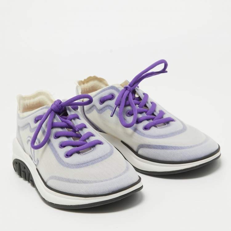 Pre Owned Chanel Purple/White Mesh Interlocking CC Logo Sneakers Size 40.5