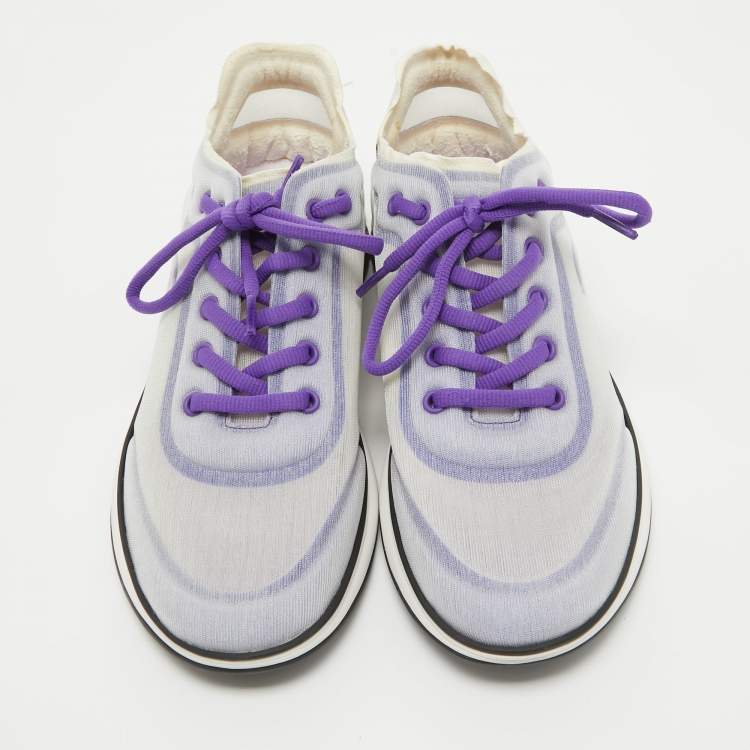 Pre Owned Chanel Purple/White Mesh Interlocking CC Logo Sneakers Size 40.5