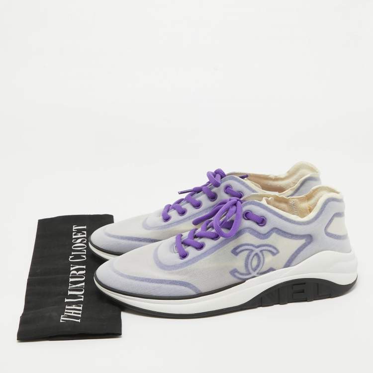 Pre Owned Chanel Purple/White Mesh Interlocking CC Logo Sneakers Size 40.5