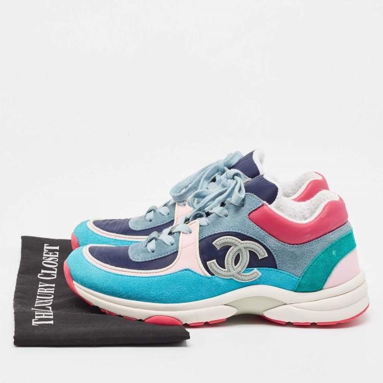 Pre Owned Chanel Multicolor Suede and Nylon CC Low Top Sneakers Size 40
