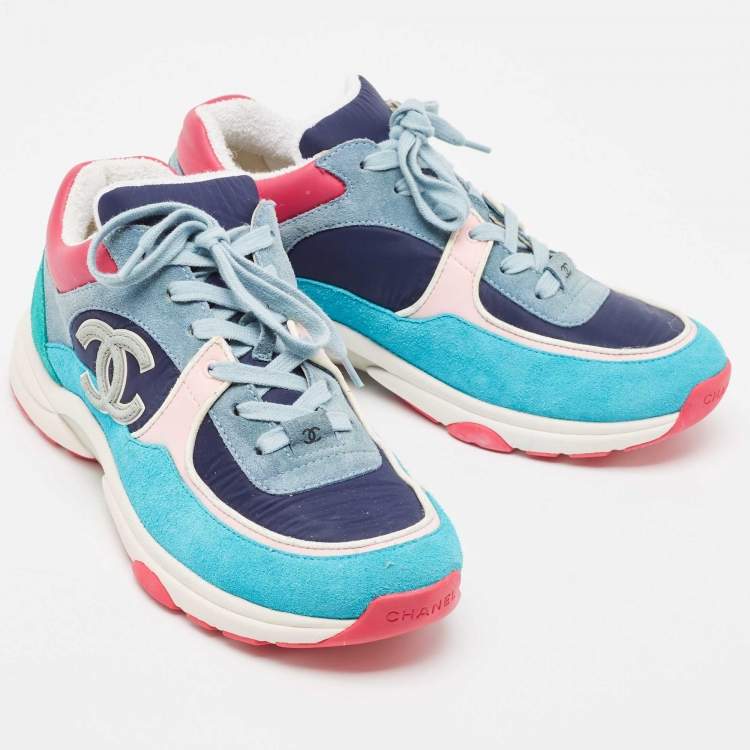Pre Owned Chanel Multicolor Suede and Nylon CC Low Top Sneakers Size 40