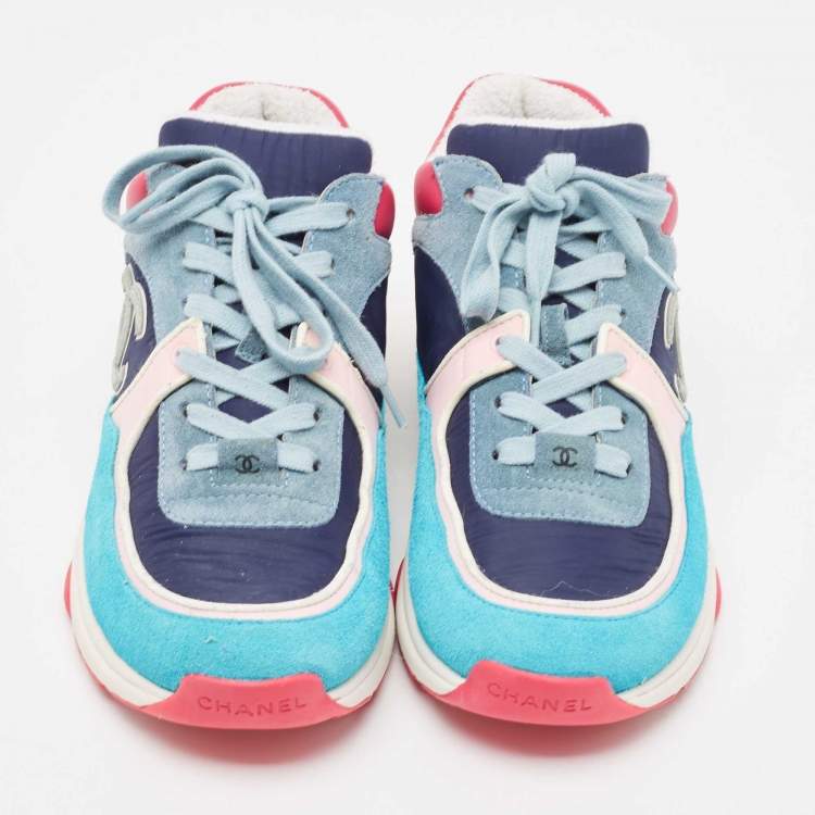Pre Owned Chanel Multicolor Suede and Nylon CC Low Top Sneakers Size 40