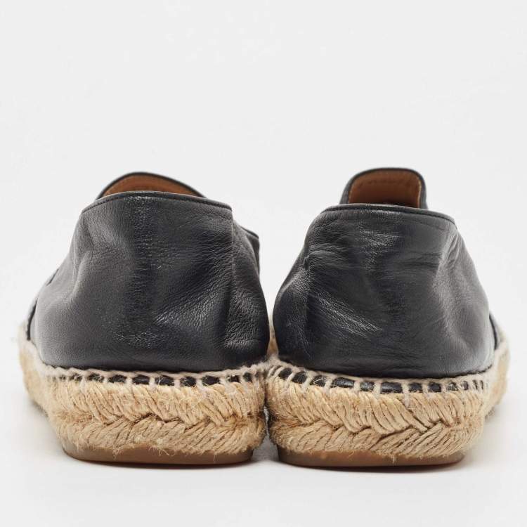 Pre Owned Chanel Black Leather CC Espadrille Flats Size 40